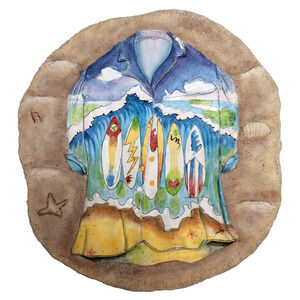 VTG Wall Plaque Step Stone Surfer Shirt‎ Relief 3D Art Artist Signed Anne Ormsby